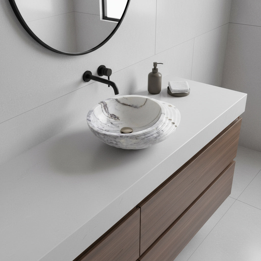 Marble Sink – Luxury Stone Sink Bathroom Basin (40x60x15 cm), Handcrafted Natural Marble Vanity Bowl