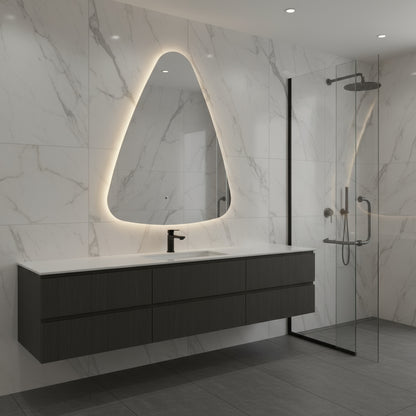 LED Bathroom Mirror Modern Backlit Design – Asymmetrical Organic Wall Mirror with Warm & Cool Light