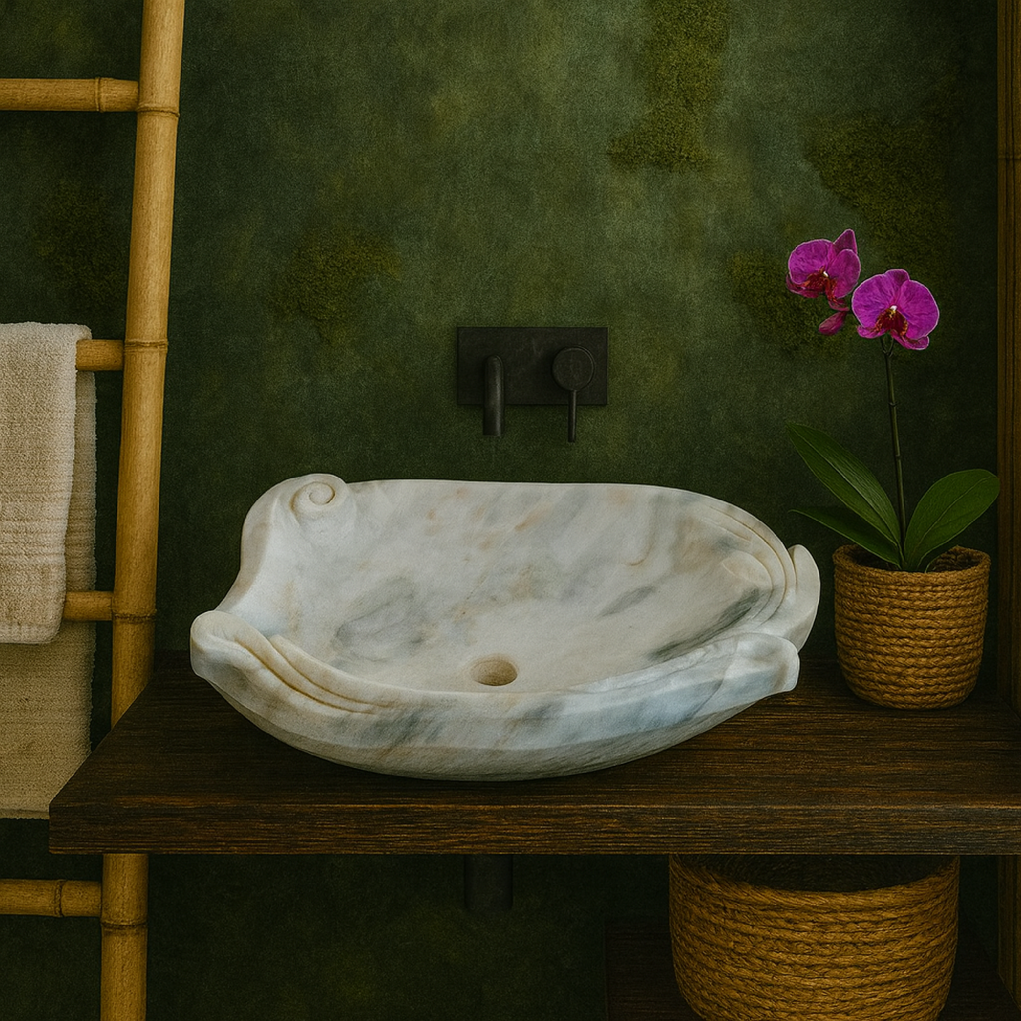 Luxury Marble Vessel Sink – Hand-Carved Natural Stone Bathroom Basin, Modern Vanity Bowl 23.6"x17.7"x5.9" (60x45x15 cm),