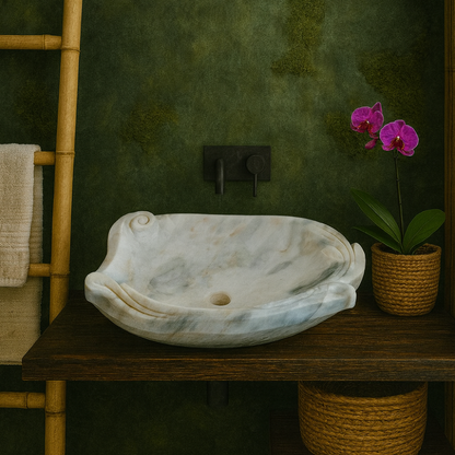 Luxury Marble Vessel Sink – Hand-Carved Natural Stone Bathroom Basin, Modern Vanity Bowl 23.6"x17.7"x5.9" (60x45x15 cm),