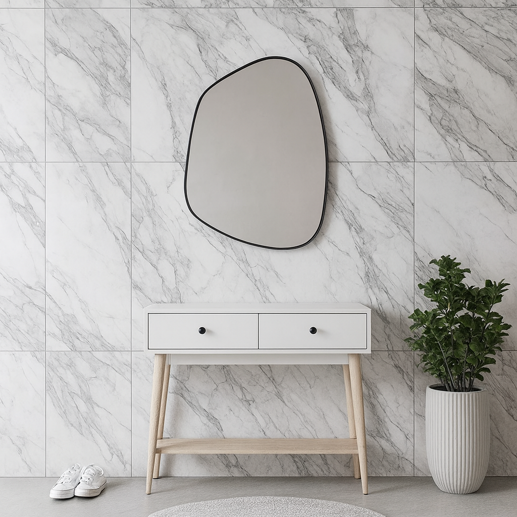 Irregular Bathroom Mirror – Modern Organic Wall Mirror with Black Frame