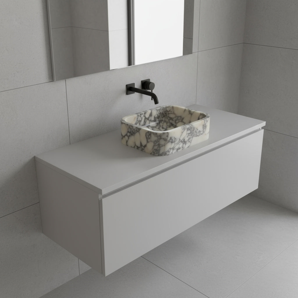 Calacatta Viola Marble Bathroom Sink – Wall-Mount Rectangular Vanity Basin, Natural Stone Polished
