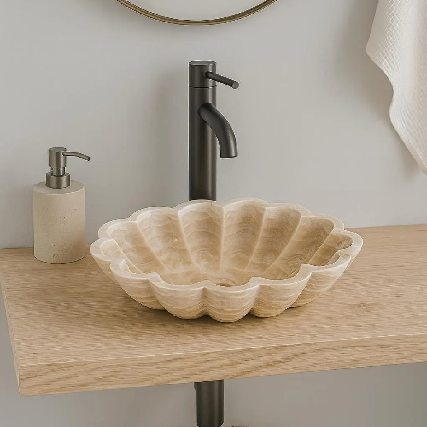 Marble Vessel Sink – Luxury Natural Stone Bathroom Basin (42x55x14 cm)