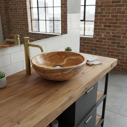 Round Natural Onyx Stone Bathroom Basin (42x42x13 cm)