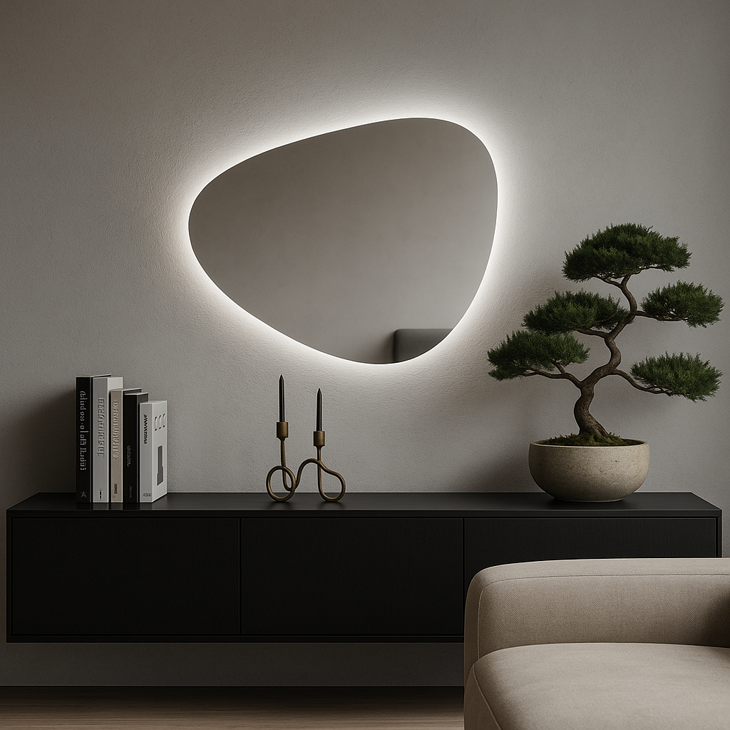 LED Wall Mirror Irregular Shape – Modern Asymmetrical Backlit Mirror for Bathroom or Living Room