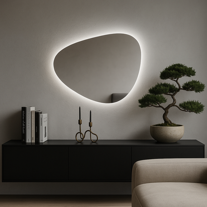 LED Wall Mirror Irregular Shape – Modern Asymmetrical Backlit Mirror for Bathroom or Living Room