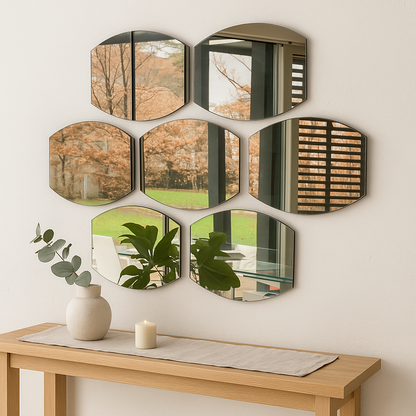 Modern Geometric Wall Mirror Set of 7 – 3D Honeycomb Mirror Wall Art, Decorative Irregular Mirrors for Living Room & Entryway