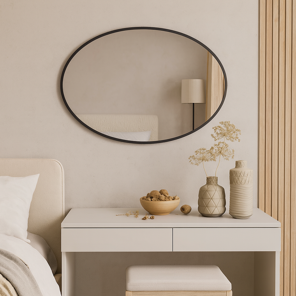 Modern Oval Wall Mirror – Thin Black Frame | Minimalist Design