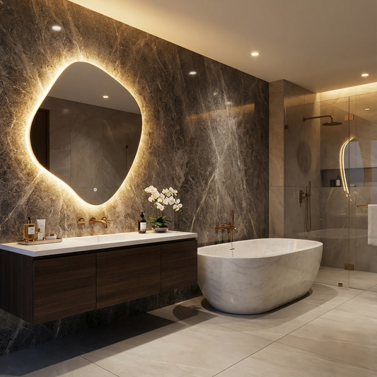 LED Bathroom Mirror – Modern Organic Shaped Lighted Vanity Mirror with Touch Sensor, Handmade Backlit Wall Mirror