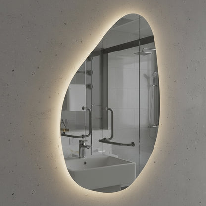 LED Bathroom Mirror Modern Backlit Design – Organic Asymmetrical Wall Mirror with Warm & Cool Light
