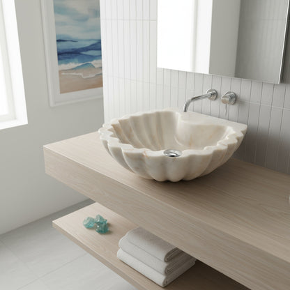 Marble Bathroom Sink – Carrara White Stone Vessel Sink Shell Design