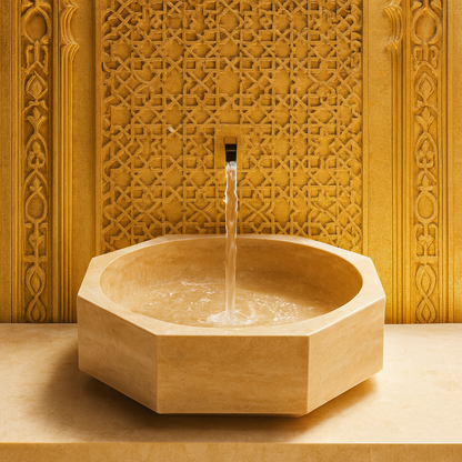 Marble Sink – Light Beige Travertine Octagon Vessel Bathroom Sink Polished | Natural Stone Above-Counter Basin 16"x16"x5"