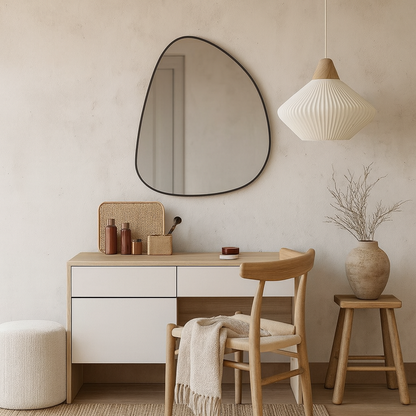 Modern Irregular Wall Mirror – Black Frame Asymmetrical Mirror for Living Room, Entryway & Bedroom