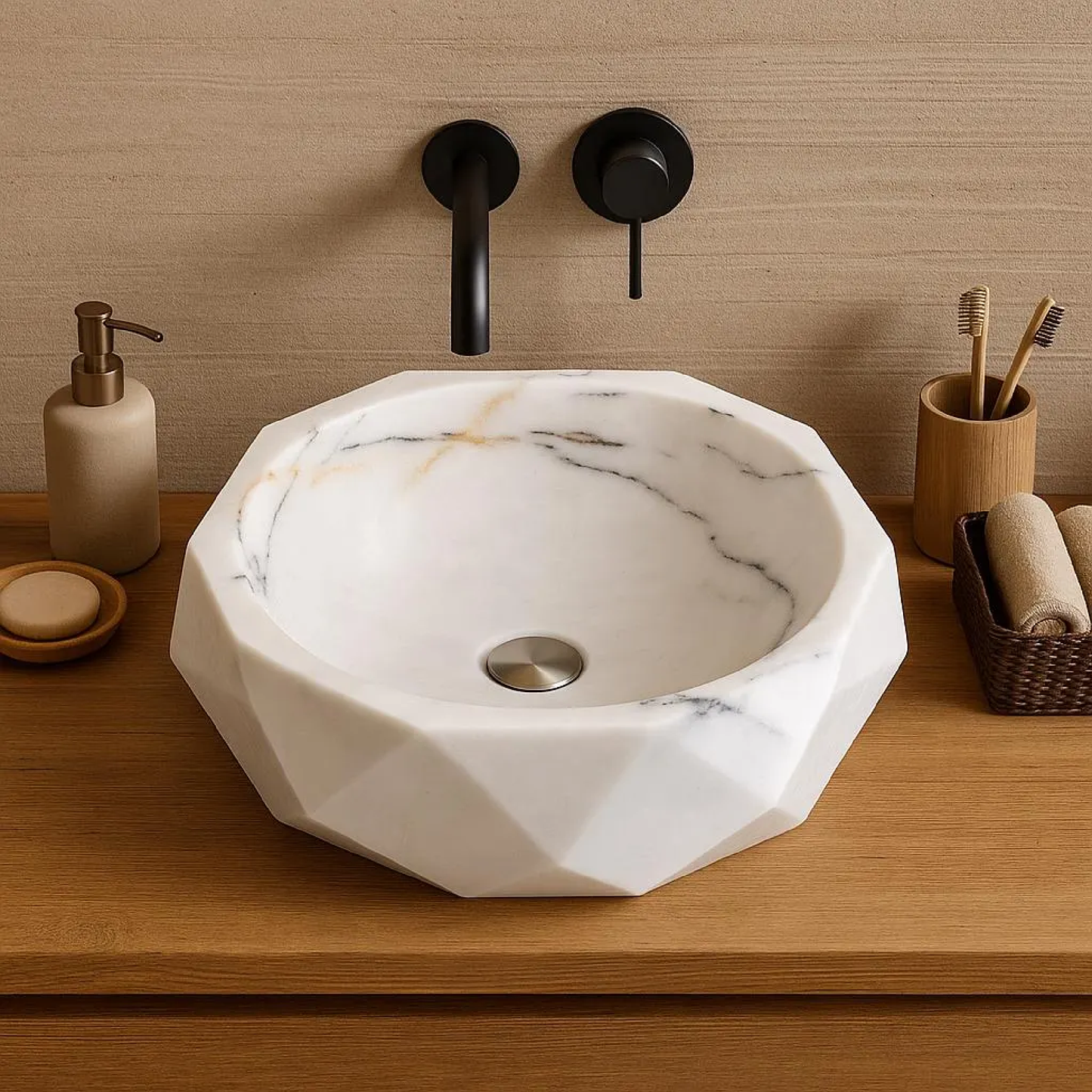 Modern Marble Vessel Sink 42x42x14 cm