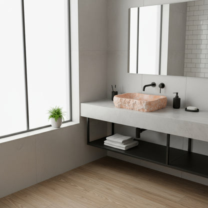 Luxury Marble Vessel Sink – Handcrafted Natural Stone Bathroom Basin, Rustic Vanity Bowl 21.6"x15.7"x5.5" (55x40x14 cm)