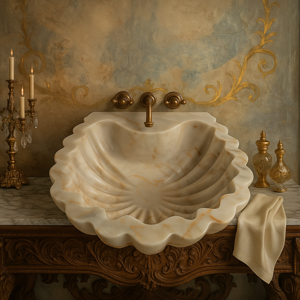 Marble Bathroom Sink – Carrara White Stone Vessel Sink Shell Design