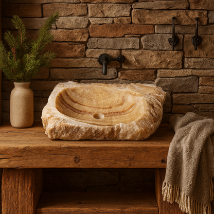 Luxury Stone Vessel Sink – Natural Marble Bathroom Basin with Raw Edge, Handcrafted Vanity Bowl