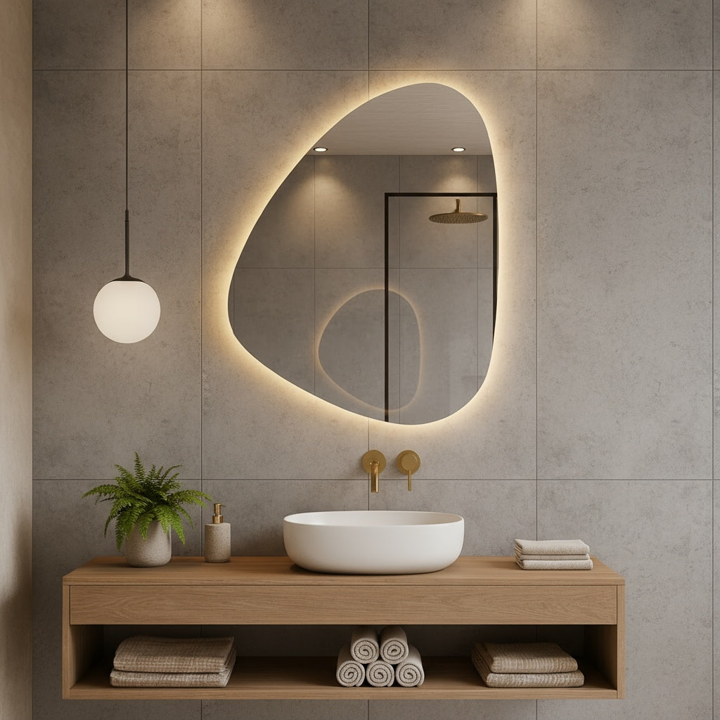 LED Bathroom Mirror – Organic Shaped Backlit Vanity Mirror with Touch Sensor,  Modern Handmade Lighted Wall Mirror