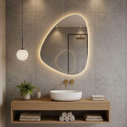 LED Bathroom Mirror – Organic Shaped Backlit Vanity Mirror with Touch Sensor,  Modern Handmade Lighted Wall Mirror