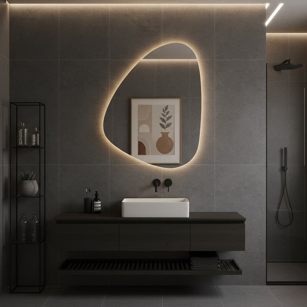LED Bathroom Mirror – Organic Shaped Backlit Vanity Mirror with Touch Sensor,  Modern Handmade Lighted Wall Mirror