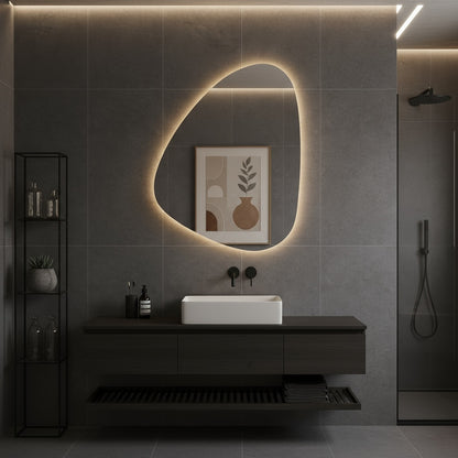 LED Bathroom Mirror – Organic Shaped Backlit Vanity Mirror with Touch Sensor,  Modern Handmade Lighted Wall Mirror