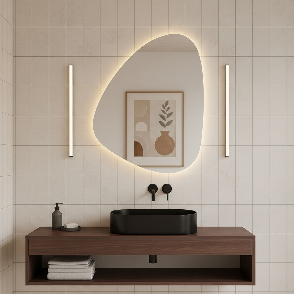 LED Bathroom Mirror – Organic Shaped Backlit Vanity Mirror with Touch Sensor,  Modern Handmade Lighted Wall Mirror