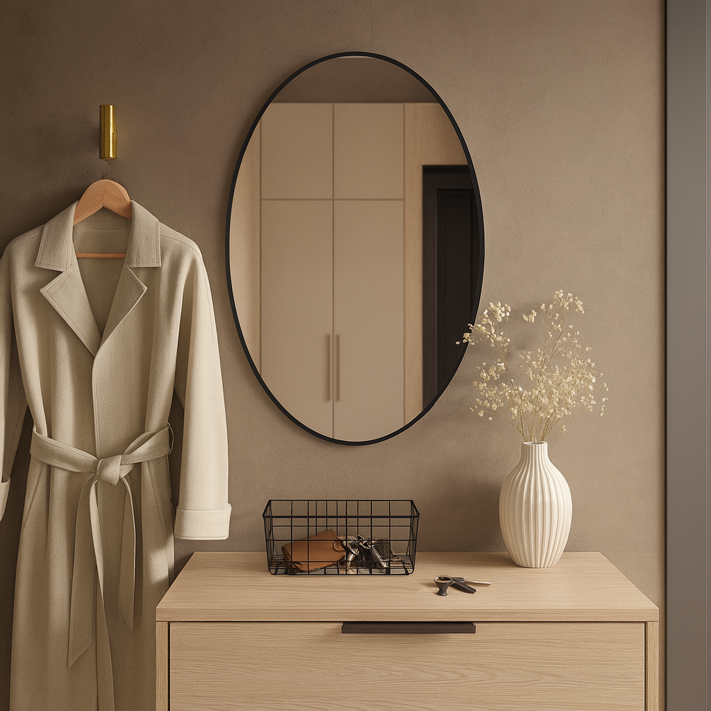 Modern Oval Wall Mirror – Thin Black Frame | Minimalist Design