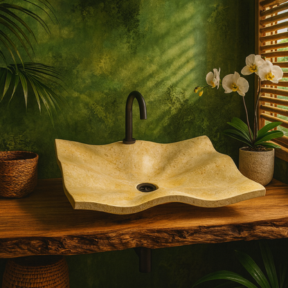 Marble Sink – Luxury Stone Sink Bathroom Basin (45x60x13 cm), Handcrafted Natural Beige Marble Vanity Bowl