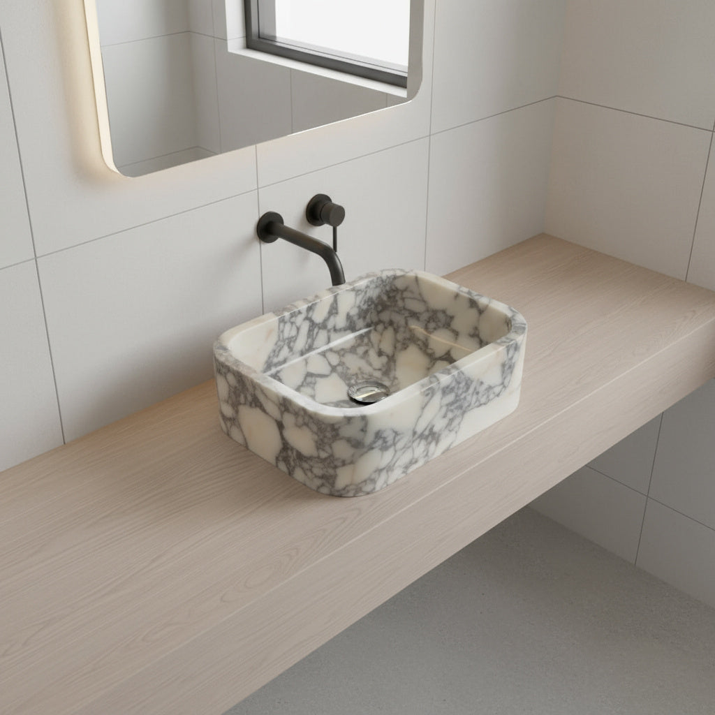 Calacatta Viola Marble Bathroom Sink – Wall-Mount Rectangular Vanity Basin, Natural Stone Polished