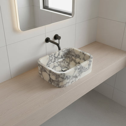 Calacatta Viola Marble Bathroom Sink – Wall-Mount Rectangular Vanity Basin, Natural Stone Polished