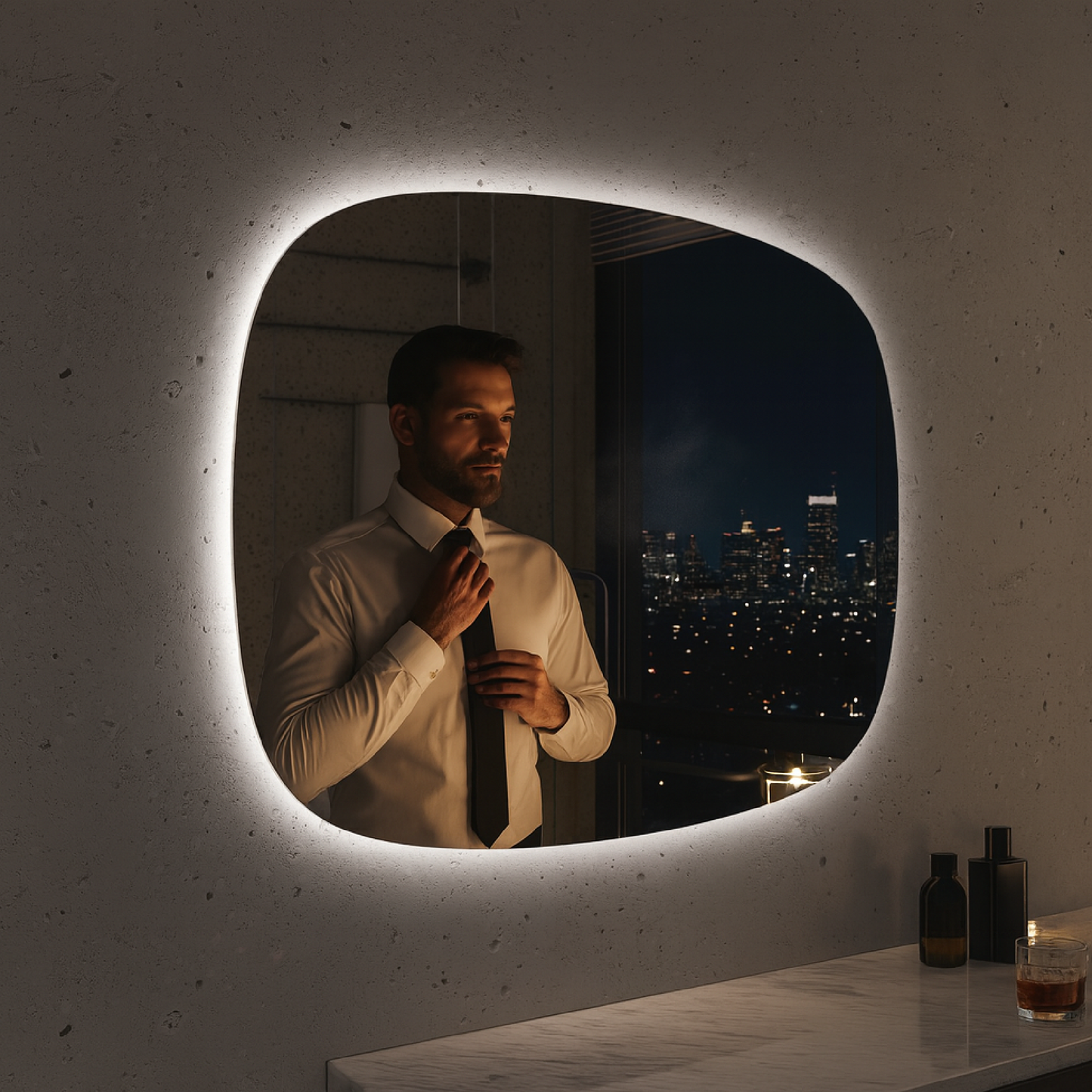 LED Bathroom Mirror Irregular Shape – Modern Asymmetrical Backlit Vanity Mirror | Warm & Cool Light (3000K–6500K)