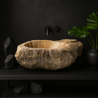 Luxury Stone Vessel Sink – Natural Marble Bathroom Basin with Raw Edge, Handcrafted Vanity Bowl