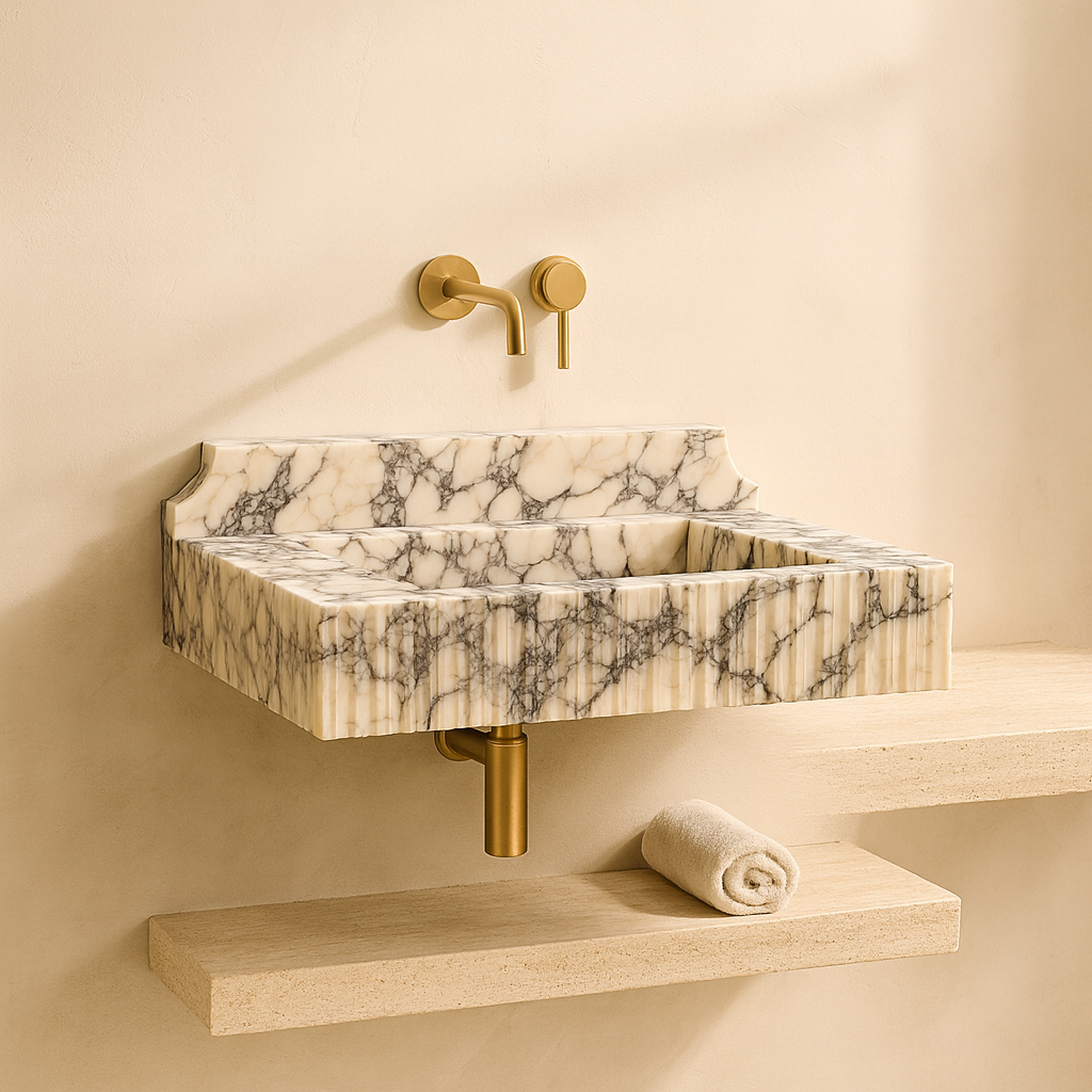 Marble Sink – Calacatta Viola Stone Bathroom Sink | Luxury Fluted Wall-Mount Basin