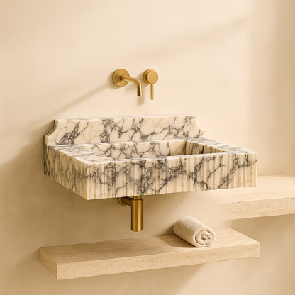Marble Sink – Calacatta Viola Stone Bathroom Sink | Luxury Fluted Wall-Mount Basin