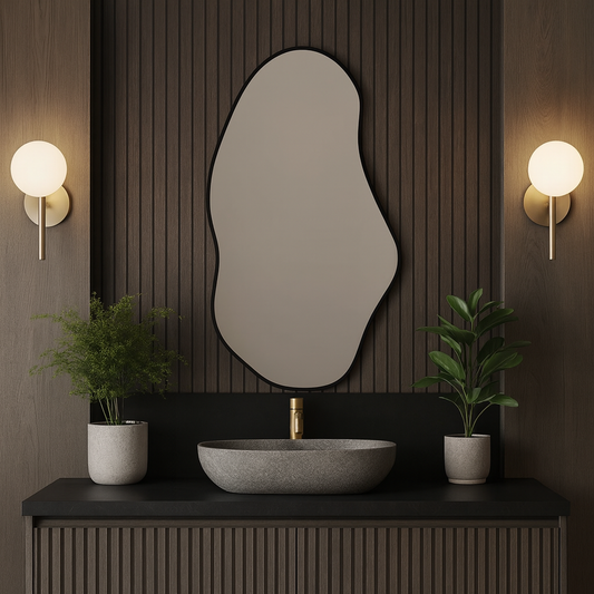 Asymmetrical Wall Mirror – Modern Irregular Black Frame Mirror for Living Room & Bedroom, Handmade Organic Shape Custom Mirror