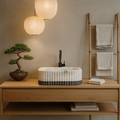 Luxury Marble Bathroom Sink – Handcrafted Natural Stone Vessel Basin, Modern Vanity Bowl