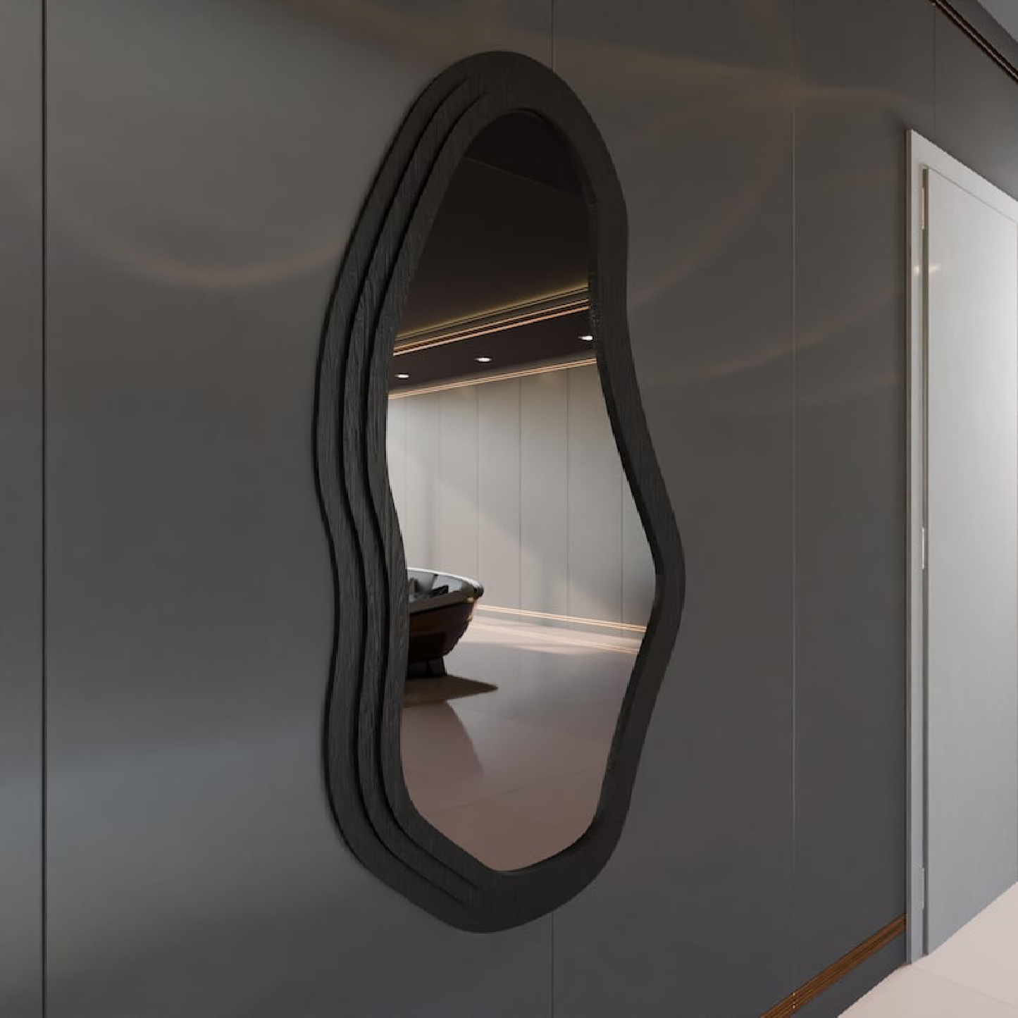 Modern Wavy Wall Mirror – Irregular Shape MDF Frame Mirror in Multiple Colors