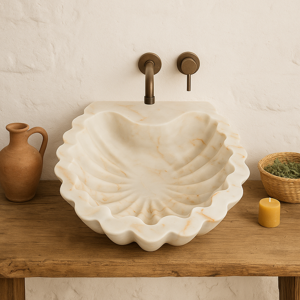 Marble Bathroom Sink – Carrara White Stone Vessel Sink Shell Design