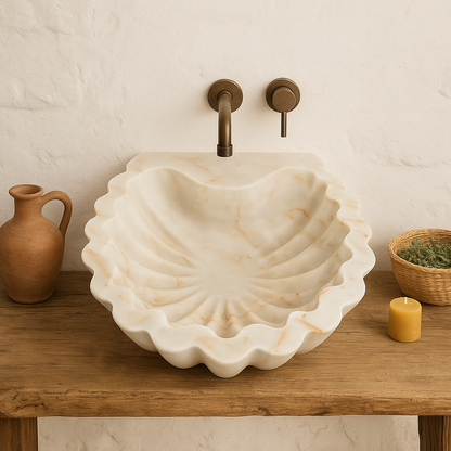 Marble Bathroom Sink – Carrara White Stone Vessel Sink Shell Design