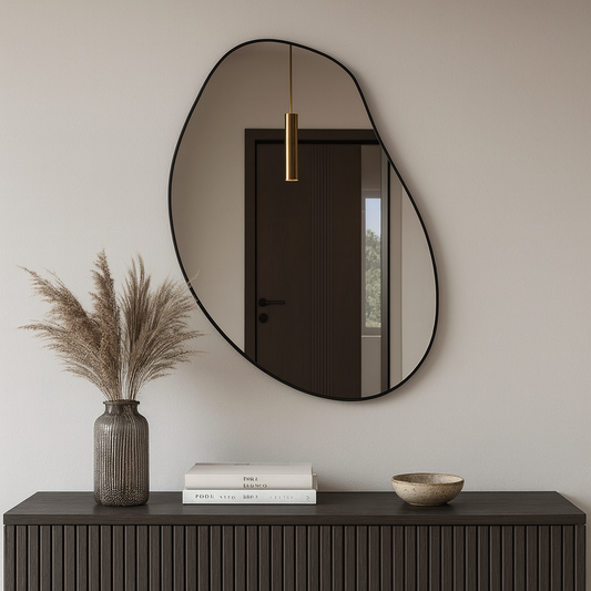 Irregular Wall Mirror – Modern Organic Mirror with Black Frame, Asymmetrical Wavy Mirror for Living Room & Entryway