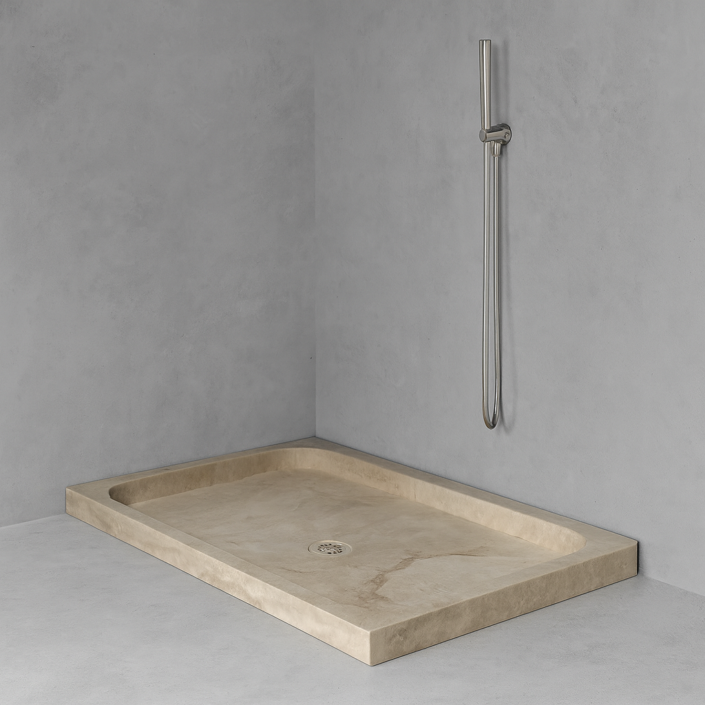 Shower Base – Travertine Stone Shower Pan | Troia Light Rectangular Marble Tray