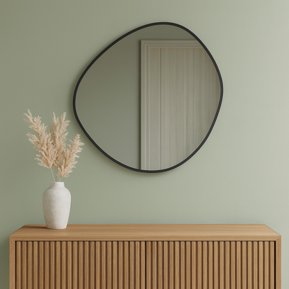 Irregular Round Bathroom Mirror – Modern Organic Wall Mirror with Black Frame
