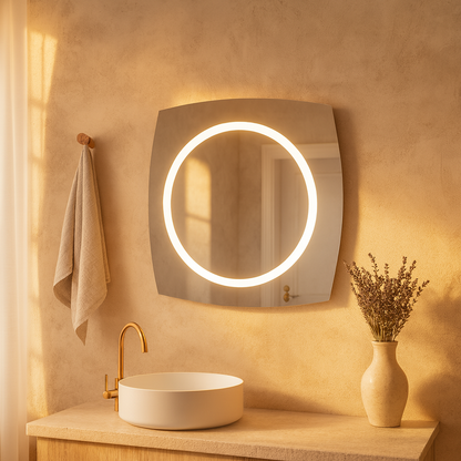 LED Bathroom Mirror Square – Modern Dimmable Vanity Wall Mirror with Backlit Design