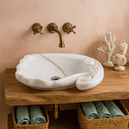 Luxury Marble Vanity – Hand-Carved Natural Stone Bathroom Basin with Floral Detail 23.6"x15.7"x5.9" (60x40x15 cm)