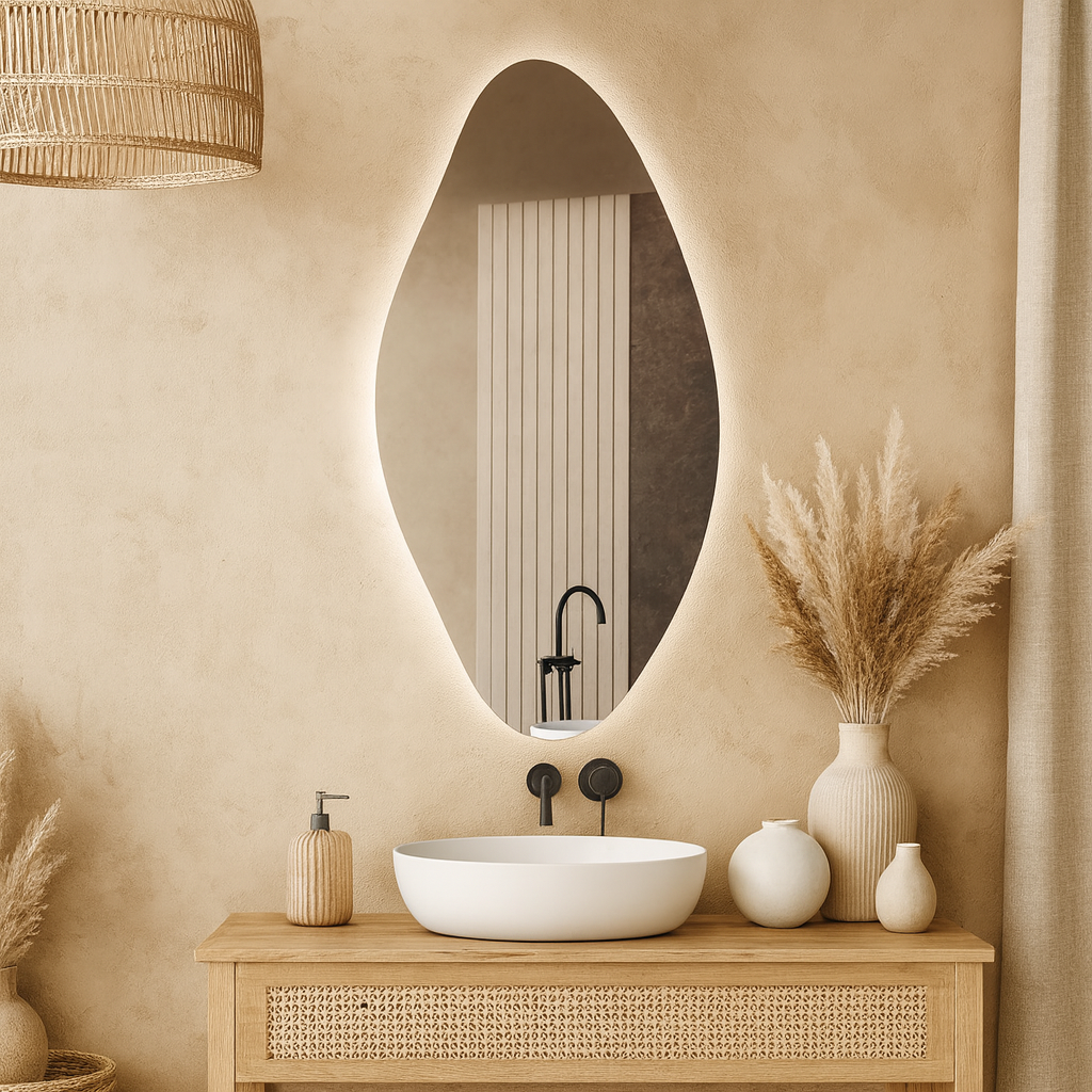 LED Bathroom Mirror – Modern Organic Oval Backlit Vanity Mirror with Touch Sensor