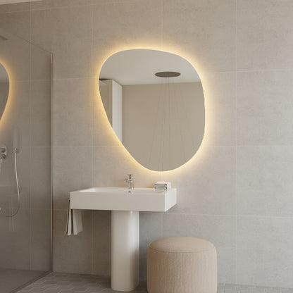 LED Wall Mirror – Irregular Organic Shape Lighted Mirror, Modern Boho Wall Decor with Backlit Glow