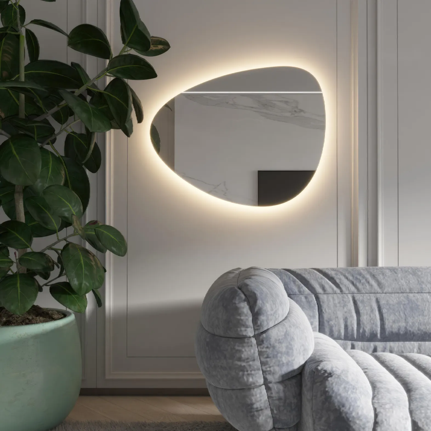 LED Wall Mirror Irregular Shape – Modern Asymmetrical Backlit Mirror for Bathroom or Living Room
