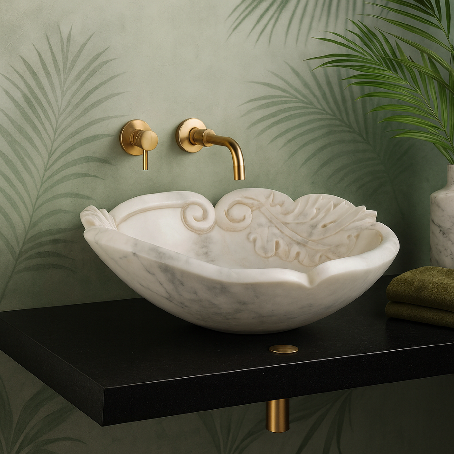 White Natural Stone Bathroom Basin (45x45x15 cm)