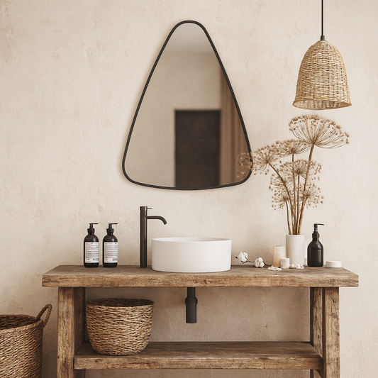 Modern Irregular Wall Mirror – Organic Triangle Mirror with Black Frame