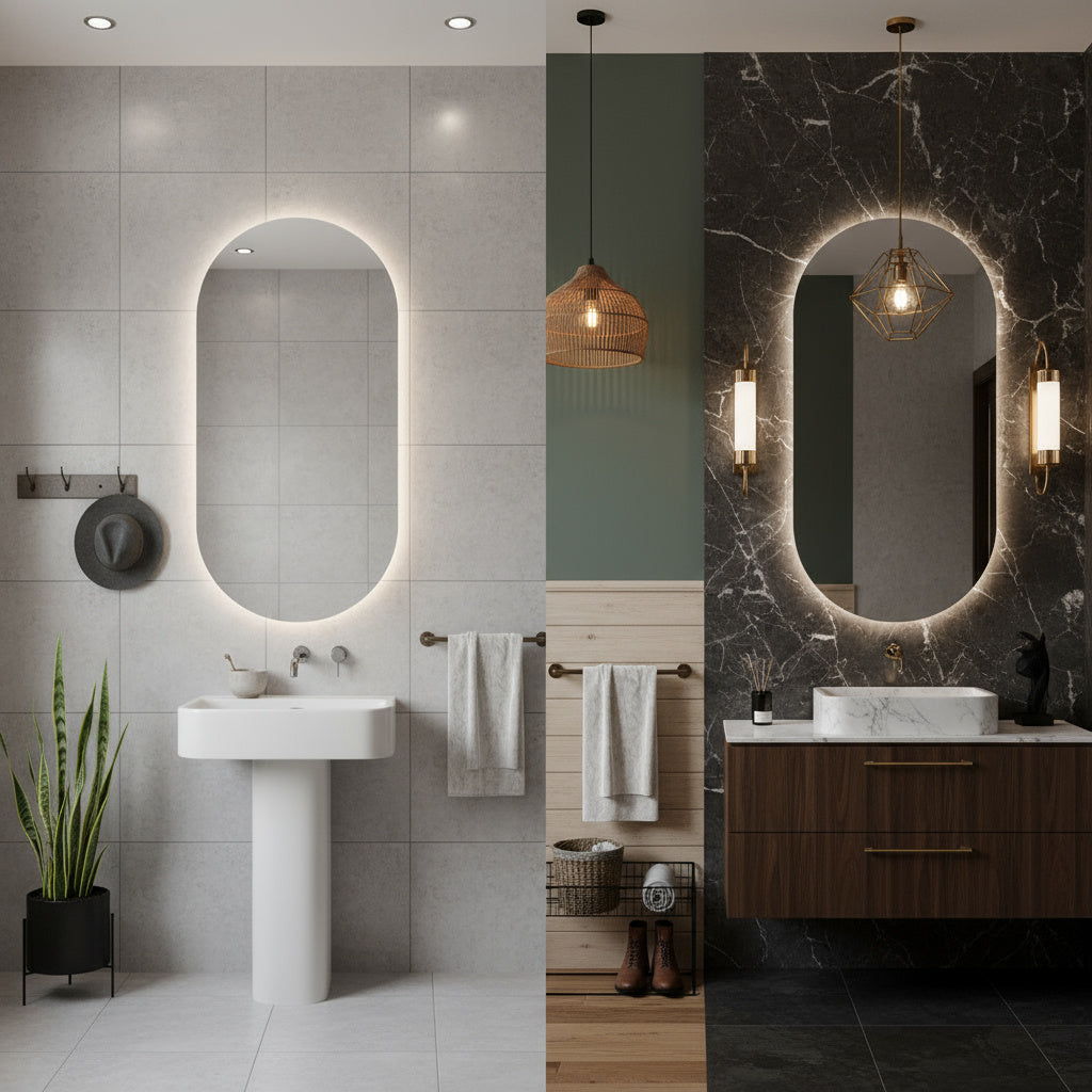 LED Bathroom Mirror – Arched Lighted Vanity Mirror with Touch Sensor | Handmade Modern Backlit Wall Mirror